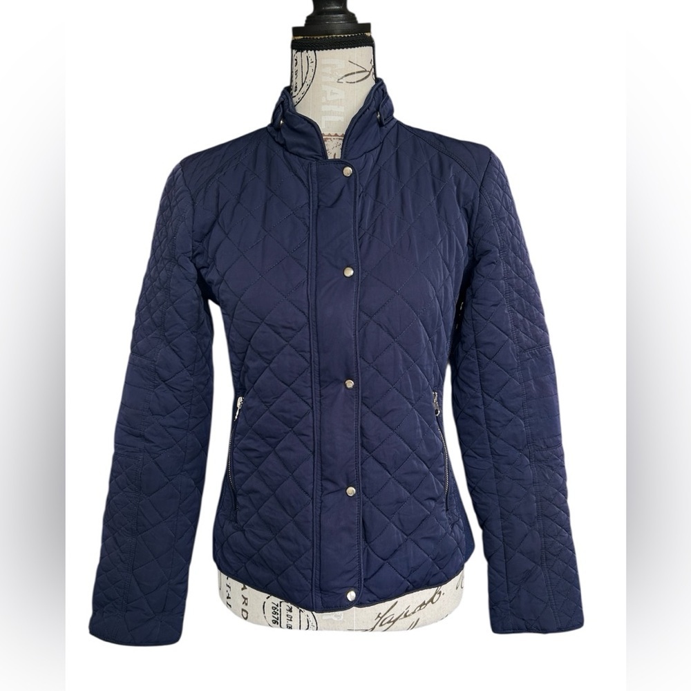 New York & Company Navy Blue Quilted Figure Flattering Jacket size XS